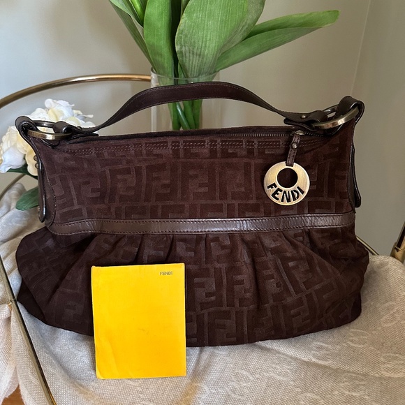 Fendi Zucca Chef FF Shoulder Bag in Brown Suede - Picture 4 of 11